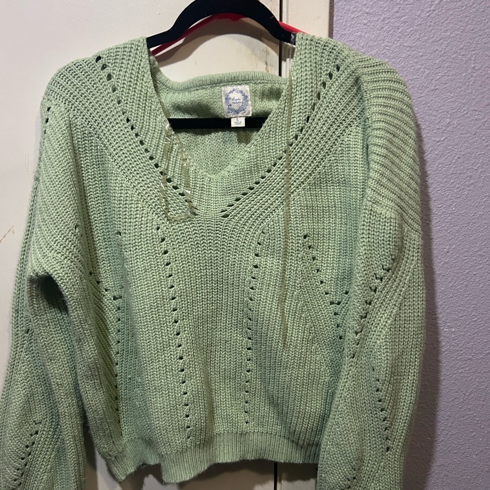 Blue Rain Light Green V-Neck Sweater
